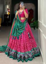 Tussar Silk Pink Festival Wear Leheriya Print Lehenga Choli